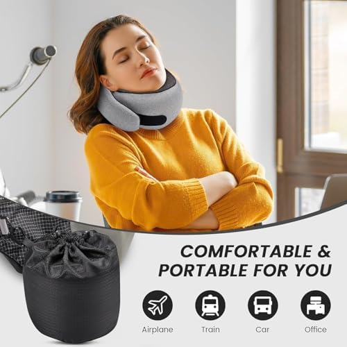 SZXYX Travel Pillows - 100% Pure Memory Foam Neck Pillow for Airplanes, Comfortable Breathable Cover, 360° Support Stowable Pillows for Sleeping, Car, Airport Travel Essentials, Charcoal Grey