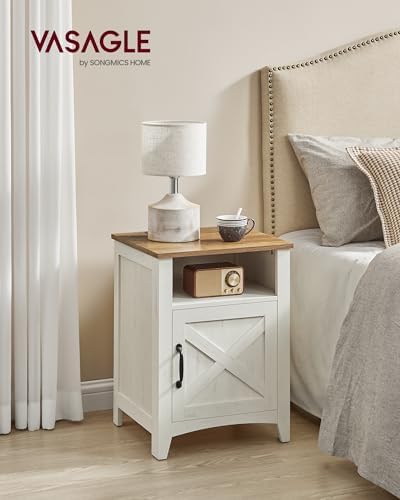 VASAGLE Farmhouse Nightstand with Barn Door, Bedside Table, Set of 2
