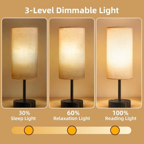 Table Lamp for Bedroom, High-Sensitivity Touch, AC Outlet, USB A+C