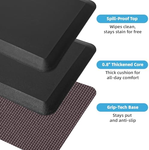 Art3d 3/4 Inch Thick Kitchen Mats for Floor, 20" x 32", Black