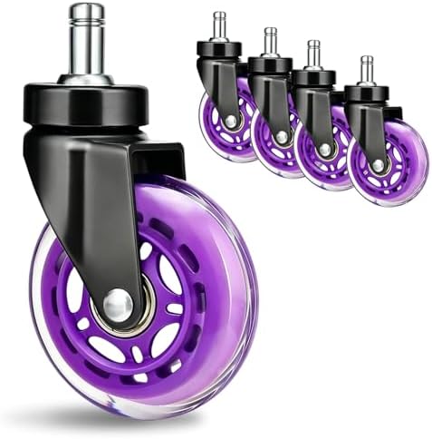 8T8 3" Office Chair Wheels (As Seen On PRC) Replacement Heavy Duty, Universal Rubber Chair Casters Fit 98% Chair, Quiet Smooth Rolling for Hardwood Floor Carpet Mats (Purple)