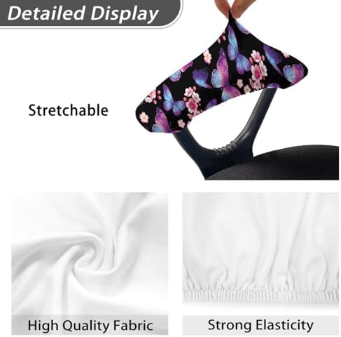 Office Chair Armrest Slipcovers Covers 2Pcs/Set Butterfly Cherry Blossom Print Soft Stretchy Computer Chair Arm Rest Cover Universal Fits Rotating Desk Gaming Chairs, Home Decor