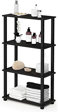 Furinno TURN-S-TUBE Storage Shelves, 4-Tier Book Shelf, Corner Shelf, Toolless Open Shelves, for Organization and Storage, Living Room, Garage, Home Office, Espresso