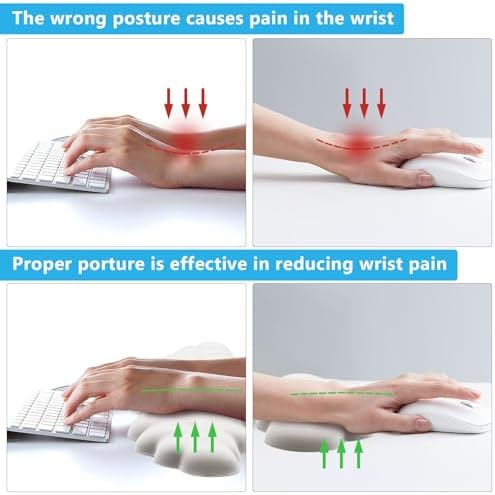 2 PCS Keyboard Cloud Wrist Rest, Memory Foam Keyboard Palm Rest with Non-Slip Base Ergonomic Keyboard Wrist for Pain Relief, Soft Wrist Rest for Office, Computer, Laptop, Gaming Office (White)