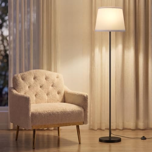 Ambimall 60'' Modern Floor Lamp with Shade, Tall Lamps for Living Room, Bedroom, Office, Dining Room, Pleated Fabric White Lampshade(Without Bulb)