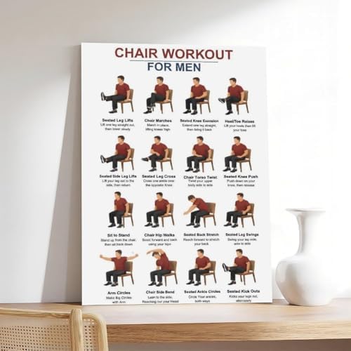 Tai Chi Chair Workouts for Men Chair Exercise Chart Home Workout Plan Canvas Poster Bedroom Decor Room Decor Unframe 12x18inch
