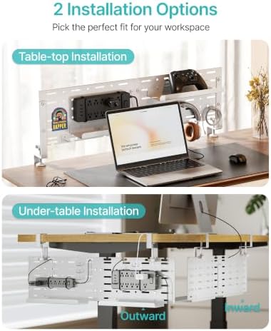 PEGZONE Under Desk Cable Management Tray, 30.2" No-Drill C-Clamp Pegboard