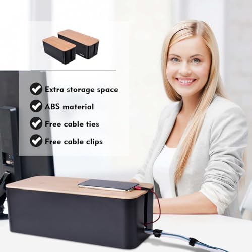 Naeety 2Pack Cable Management Box,Wooden Style Cord Organizer Cord Hide Box