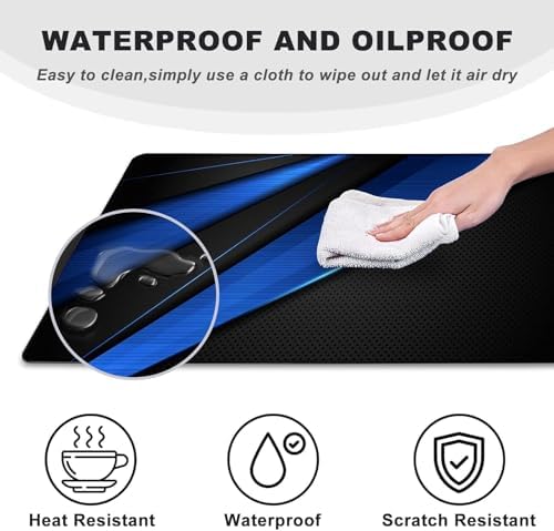 Desk Pad Large Gaming Mouse Pad Extended Keyboard Mouse Mat,Black Blue