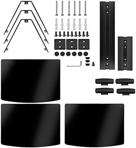 suptek 3 Floating Shelf Wall Bracket with Strengthened Tempered Glass for DVD Players/Cable Boxes/Games Consoles/TV Accessories, 3 Shelves, Black, CS303