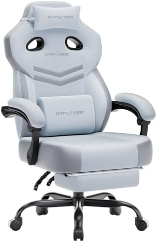 GTPLAYER Big & Tall Gaming Chair, Wide Seat with Footrest, Light Blue