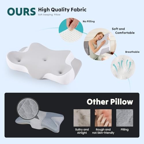 Sweetcrispy Cervical Neck Pillow for Neck Pain Relief, Ergonomic Contour Memory Foam Pillow for Side Back & Stomach Sleepers with Cooling Breathable Cover