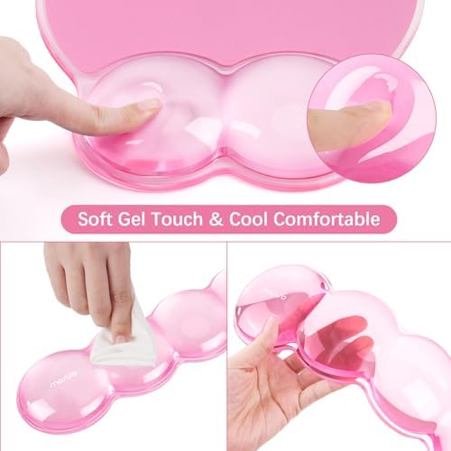 MOSISO Ergonomic Transparent Cooling Gel Wrist Rest&Mouse Pad Set, Pink