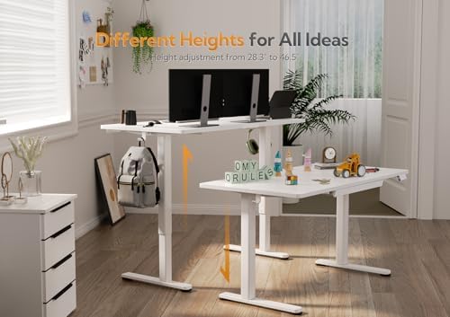 Claiks Electric Standing Desk with Drawers, 55x24 Inch White
