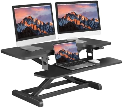 SANODESK 40" Electric Standing Desk Converter， Height Adjustable Riser for Office Home,Dual Monitor and Laptop Workstation with Large Keyboard Tray, Black Color