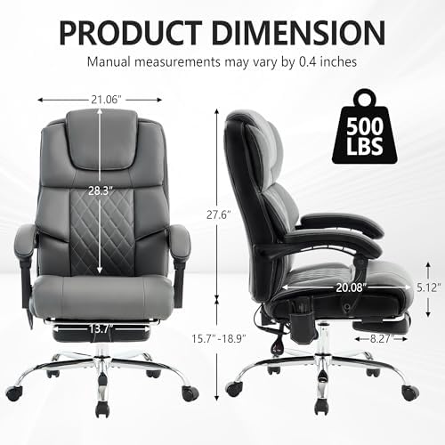 Massage Office Chair with Heat & Footrest,Heated Comfy Reclining Desk Chair with Vibration,Executive Big and Tall Chairs for Heavy People,Adjustable Height Black Gray