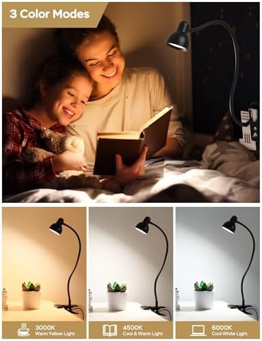 LiFMIRA Clip-on Reading Light - 3 Color Modes, 10 Dimmable Brightness,Black