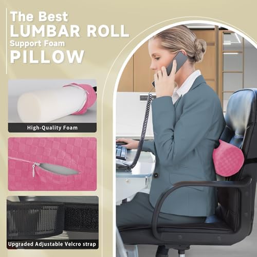 Lumbar Roll Pillow for Lower Back Support, Foam Cushion,Pink, 15 * 4.3''