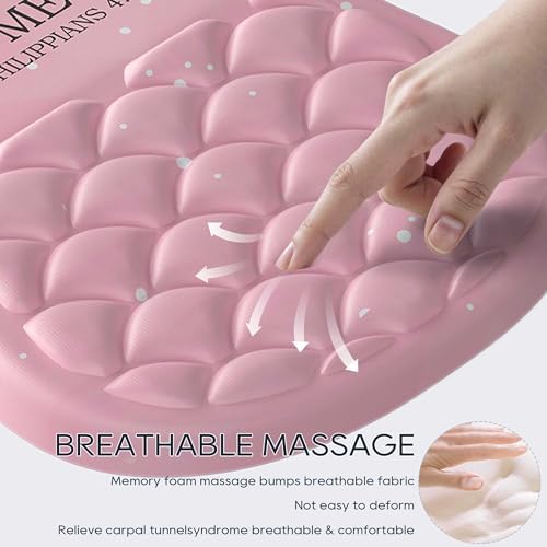 HunDun Pink Ergonomic Mouse Pad Wrist Support with Memory Foam&Non-Slip Pu Base Cushion Massage Bump，Cute Mousepads with Wrist Rest for Carpal Tunnel Pain Relief,Office Deco