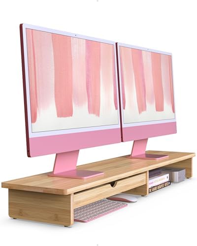 42” Monitor Stand with Large Drawer Keyboard Storage,Bamboo