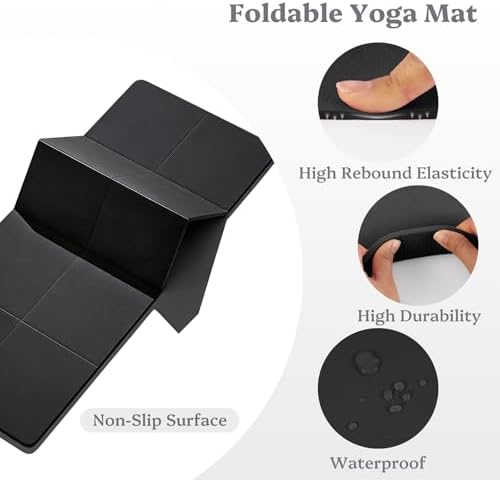 Foldable Yoga Mat Non Slip, Pilates Fitness Mats, 72" x 24" Extra Width ＆ Thick, Anti-Tear Exercise Mat with Carrying Strap and Bag, Workout Mats for Stretching,Yoga Studio,Gym or Home Workouts