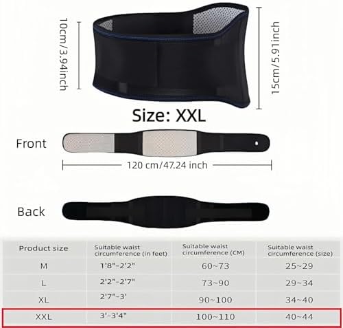 Self heating lumbar support strap suitable for both men and women - adjustable back support with thermal therapy, used to relieve lumbar discomfort, posture support (XXL) (Pack of 2)