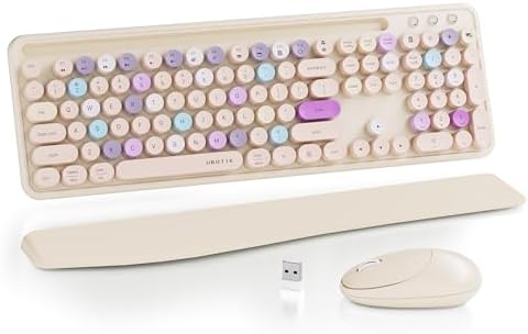 UBOTIE Wireless Keyboard and Mouse Combo, Phone Holder (Khaki)