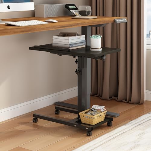 TigerDad Mobile Adjustable Height Laptop Stand PC Computer Portable Notebook Swivel Laptop Desk Rolling Table Desk Cart Tiltable with Wheels Casters& Mouse Pad Table