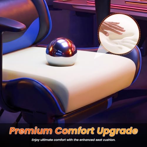 BestOffice Massage Gaming Chair with Footrest, Office Desk Chair, Blue