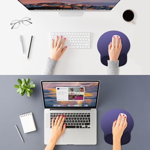 ITNRSIIET Ergonomic Mouse Pad with Wider Memory Foam Wrist Rest +17%, Curved Cushion Reduces Pressure 20%, Pain Relief, Non-Slip, Smooth, Cute Color Desk Accessory, 9.85 x 9 inch, Violet