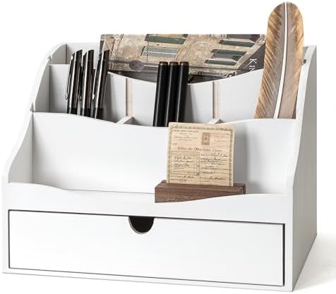 Rebee Vision Mail Organizer for Desk with 4-Slot for Letter, White