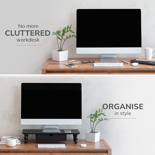 Anji Mountain Monitor Stand for Desk - Desktop Organizer & Laptop Riser, Ergonomic Monitor Riser, Space-Saving, Durable, Easy Assembly & Ideal for Home & Office,Black, 24-Inch, Storage Edition
