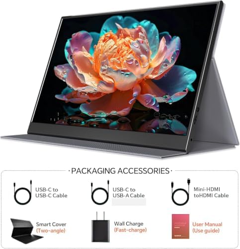 WGK 15.6 inch Portable Monitor 4K UHD 100%sRGB Travel Display HDMI/USB-C Compatible with Laptops, Desktops, Phones, PS, Mac, Xbox, Switch, and Other Gaming Devices Kickstand & Speakers VESA Mountable