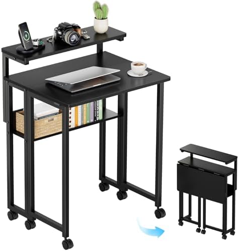 GreenForest Folding Desk with Adjustable Monitor Stand, 24.8 in Small Desk