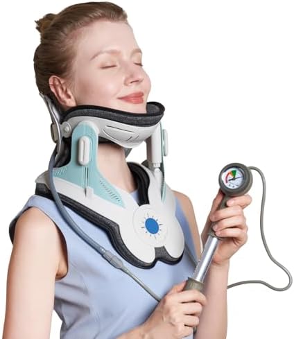 Cervical Neck Traction Device, Cervical Traction Device for Neck Pain and Support, Neck Stretcher with Air Pump for Home Use, Easy to Wear and Fully Adjustable