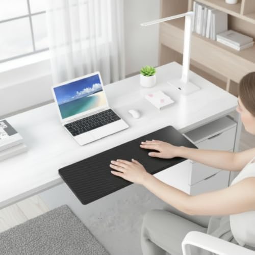 Desk Extension Board Armrest Shelf Keyboard Tray Wrist Rest with Clamp Hook Space Saving Add On with Carbon Fiber Suitable for Compact desks Dorm, 64x24cm