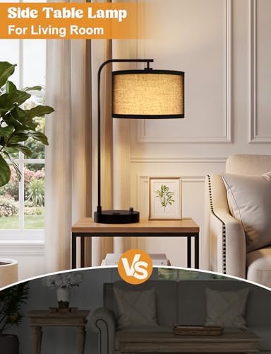 20.7" Tall Table Lamp with USB & Outlet, Fully Dimmable Nightstand Lamp