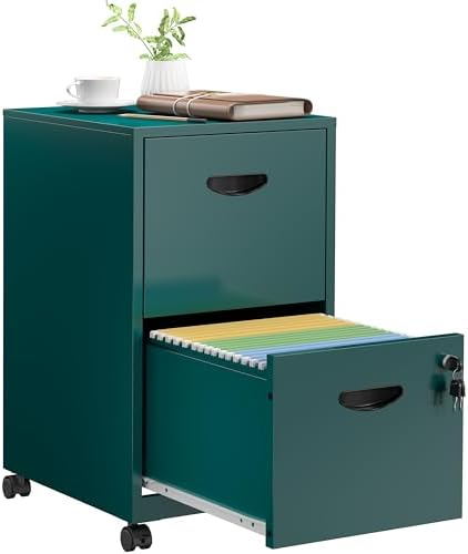 SteeLoong 2 Drawer File Cabinet,Metal Mobile File Cabinet with Lock Green