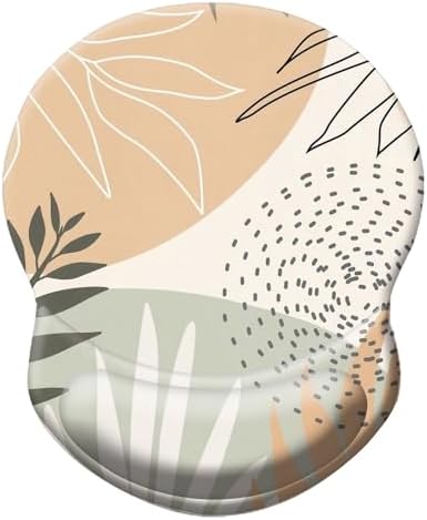 Ergonomic Mouse Pad with Wrist Support, Pain Relief Comfort Wrist Rest Pad with Non-Slip PU Base for Gaming, Home, Office & Travel, Abstract Boho Leaves