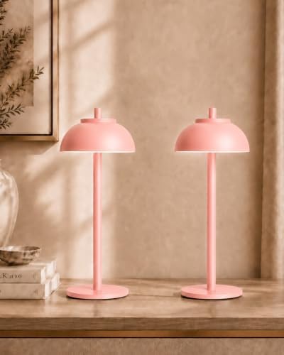 Pink Cordless Table Lamps, Rechargeable LED Touch Lamp, 2 Pack