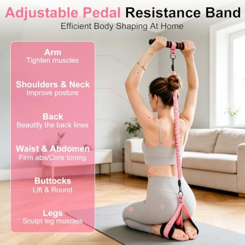 Pedal Resistance Band with Handle, 3 Tube Adjustable Resistance Bands for Arm,Waist, Abdomen,Core,Legs- Sit Up Exercise Equipment for Women