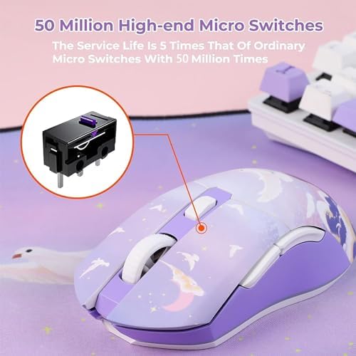 DAREU Wireless Wired Gaming Mouse Rechargeable RGB,6 Programmable Buttons High-Precision Sensor [300IPS] [1000Hz] for PC Notebook Mac