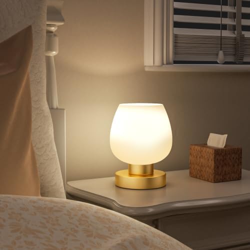 Seealle Small Touch Table Lamp for Nightstand, 3 Way Dimmable Bedside Lamp