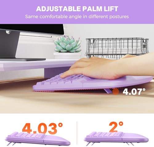MEETION Ergonomic Keyboard Mouse Combo, Split Design Vertical Mouse, Purple