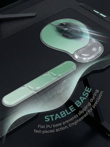 AUPET Ergonomic Gel Mouse Pad and Keyboard Wrist Rest Set, Crystal Gel Cushion Support, PU Base, Smooth Tracking Surface, Easy to Clean Desk Accessories for Office Home Laptop (Gradient Mint Green)