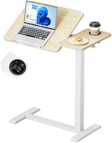 BZIUM Overbed Bedside Table with Hidden Wheels, Adjustable Medical Tilt Top Hospital Bed Table Over The Bed, Rolling Desk Mobile Standing Desk (31.5x15.8, Maple)