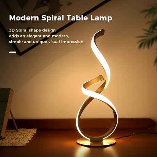 2 Pack Gold Cool Table Lamps, LED Spiral Desk Lights, Dimmable