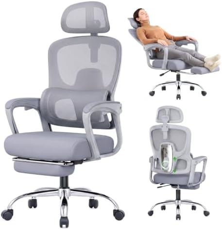 Ergonomic Office Chair with Footrest, 90-145° Reclining Desk Chair