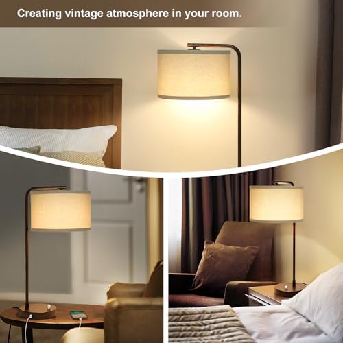 Vintage Table Lamp, Fully Dimmable Bedside Lamp with C+A USB Charging Ports