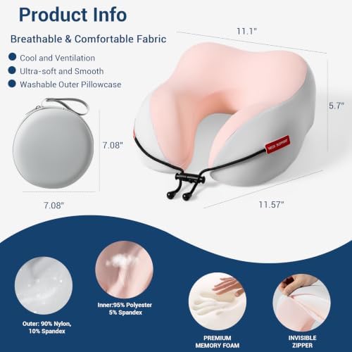 SheRest Cooling Travel Neck Pillow for Airplane, Memory Foam Neck Support